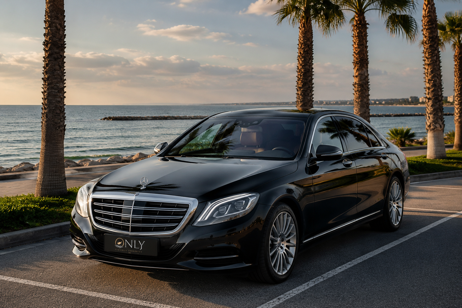 Mercedes S-Class with private chauffeur waiting in Cyprus
