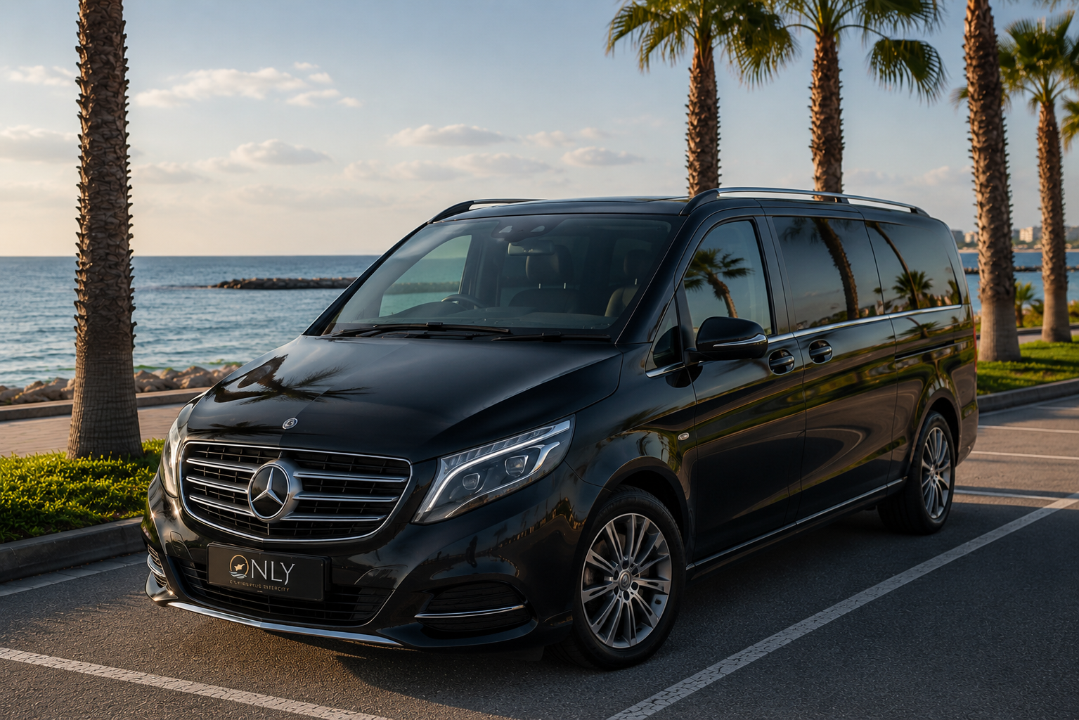 Mercedes V-Class golf transfer vehicle with space for golf bags in Cyprus
